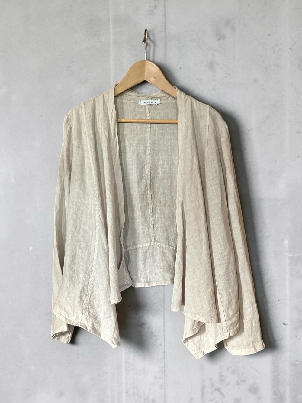Tempo Paris Italian Linen Open-Front Draped Asymmetric Cardigan Jacket Size L